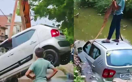 लखनऊ में नाले में गिरी कार;  समय रहते यहां बचा ली गईं 3 जिंदगियां